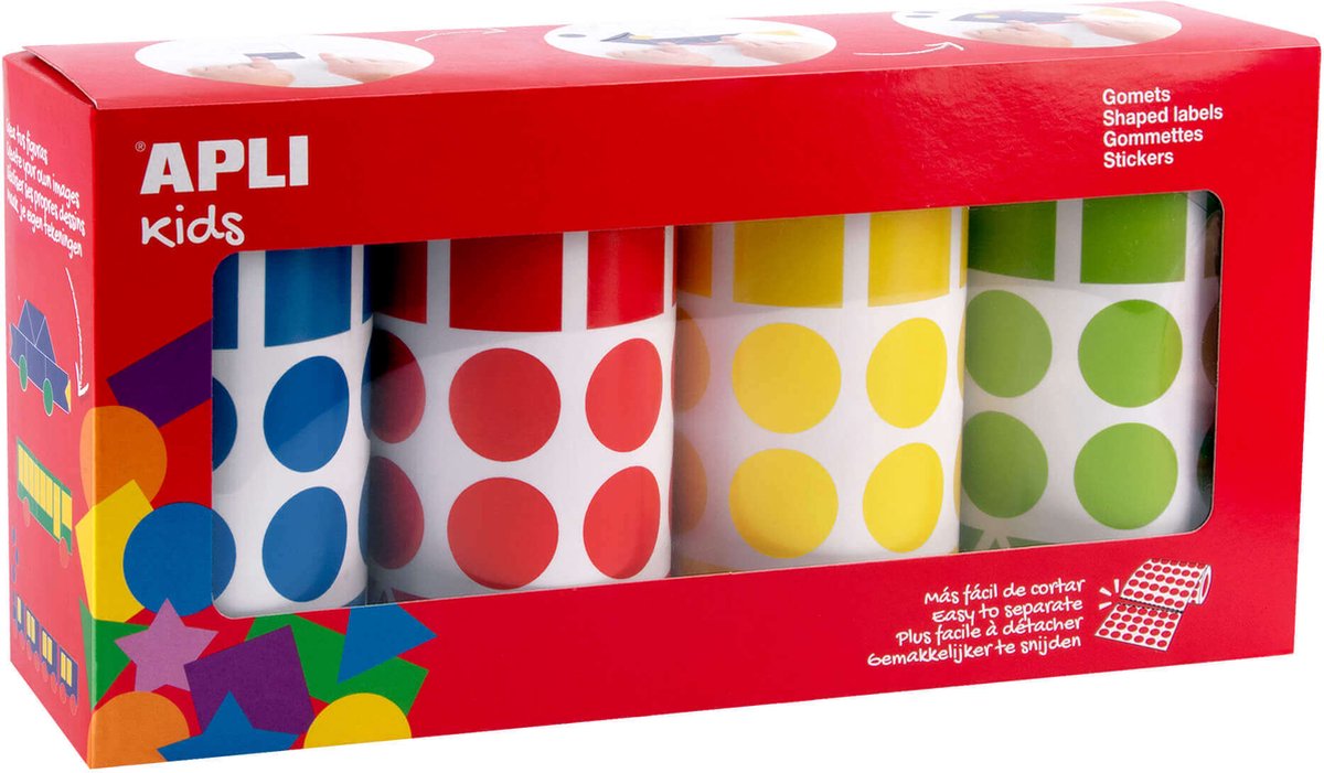 Apli Kinder | Farbige Aufkleber 3 Formen - 20 mm