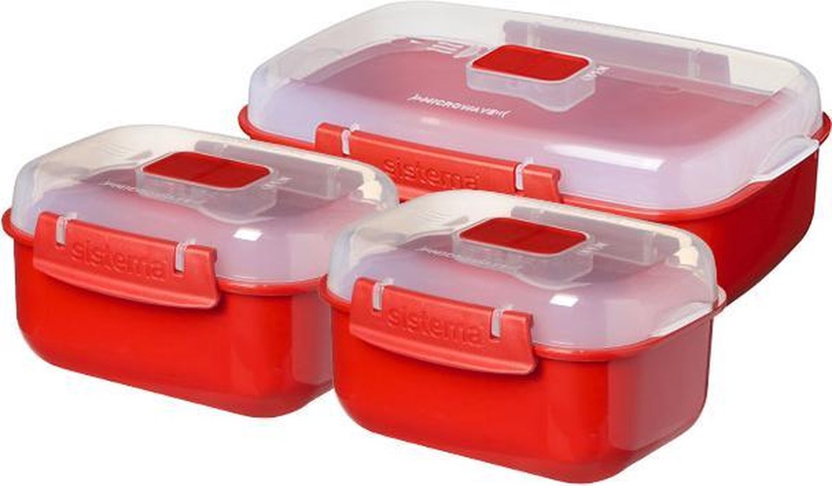 Sistema Mikrowelle Heat 'n Eat – Set mit 3 Mikrowellenbehältern – mit Deckel – rot – 2 x 525 ml – 1 x 1,25 l