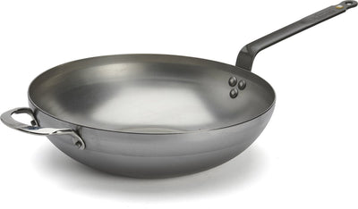 Debuyer de Buyer Mineral B Wokpfanne 32 cm – breiter Boden – Stahlblech – PFAS-frei – induktionsgeeignet – hergestellt in Frankreich