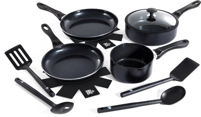 BK Vivid Keramik-Antihaft-Pfannenset 11-teilig – ø16–28 cm – Induktions-Bratpfanne – Induktions-Bratpfanne – Induktions-Kochtopf – PFAS-frei – ofenfest bis 160 °C – spülmaschinenfest – schnelles Aufheizen – Kaltgriffe – Schwarz