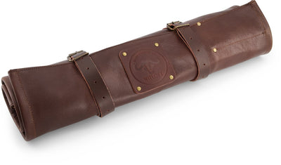 Witloft Messertasche mit 9 Fächern – Büffelleder – aufrollbare Messerrolle, Messermappe – tragbar mit Riemen – Schokolade