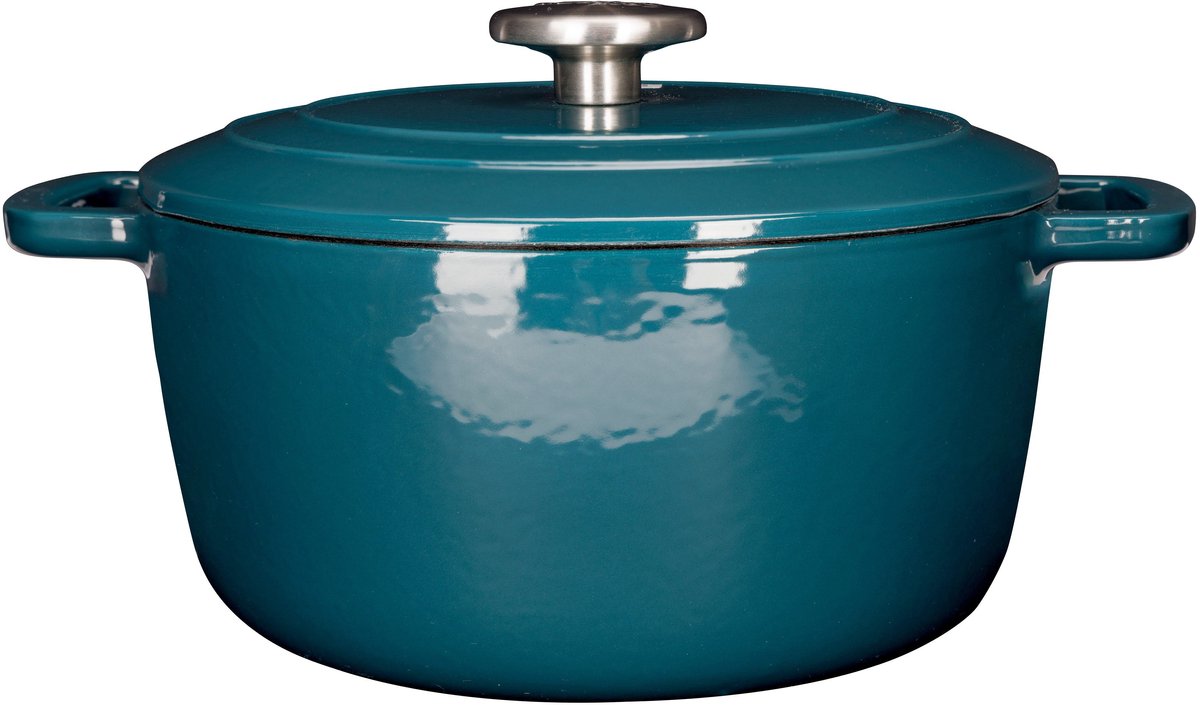 Gemütlicher, trendiger Fontestic-Kochtopf aus Gusseisen – Durchmesser 24 x 11,6 cm – 4,6 l – grüner Reiher