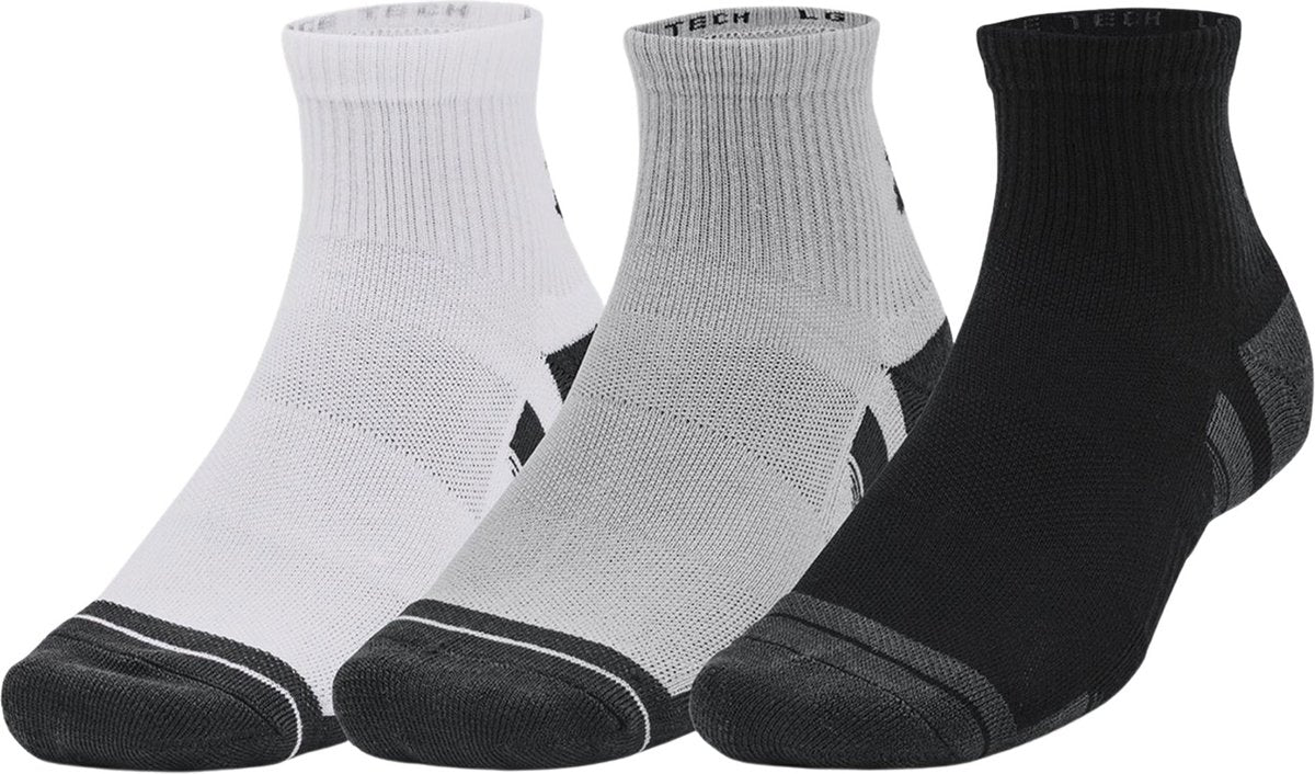 Under Armour ua Performance Tech 3pk qtr Unisex-Sportsocken – Grau – Weiß – Grau