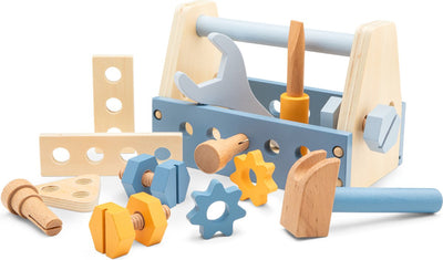 Woet® Holz-Werkzeugkasten für Kinder – 15-teiliges Spielzeugwerkzeug – inklusive Hammer, Schraubendreher und Zubehör – FSC – ab 3 Jahren