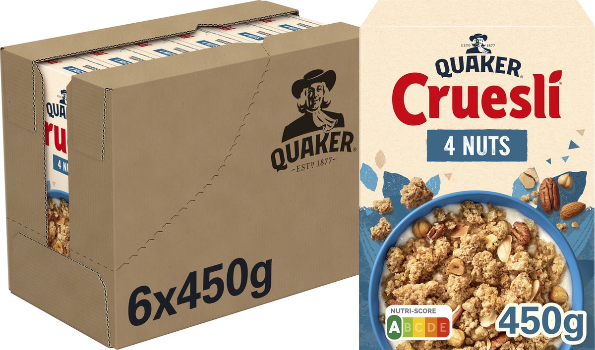 Quaker Cruesli 4 Nüsse – Frühstücksflocken – 6 x 450 Gramm