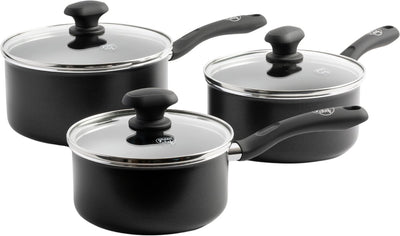 Greenchef Diamond Kochtopf-Set 3-teilig – 16 18 20 cm – 1,5 2,1 2,3 l – PFAS-freie Antihaftbeschichtung – Induktions-Pfannenset – Keramikpfanne – ofenfest bis 160 °C – Kühlgriff – mit Glasdeckel – Schwarz