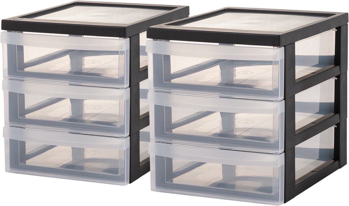 Iris Design Kommodenschubladensystem A5 - 3 Schubladen - 3 x 2 l - Kunststoff - Schwarz Transparent - 2 Stück