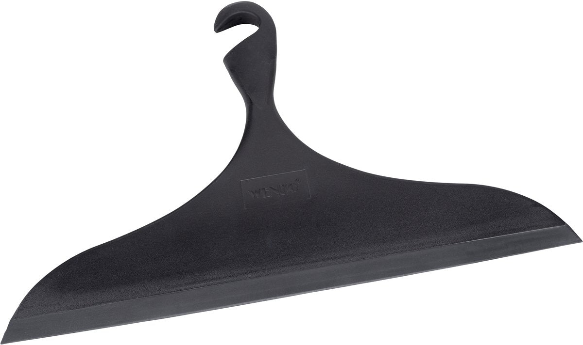 Wenko Duschabzieher Loano xxl aus schwarzem Kunststoff 34 cm breit – Fensterwischer – Duschabzieher extra breit mit Aufhängehaken