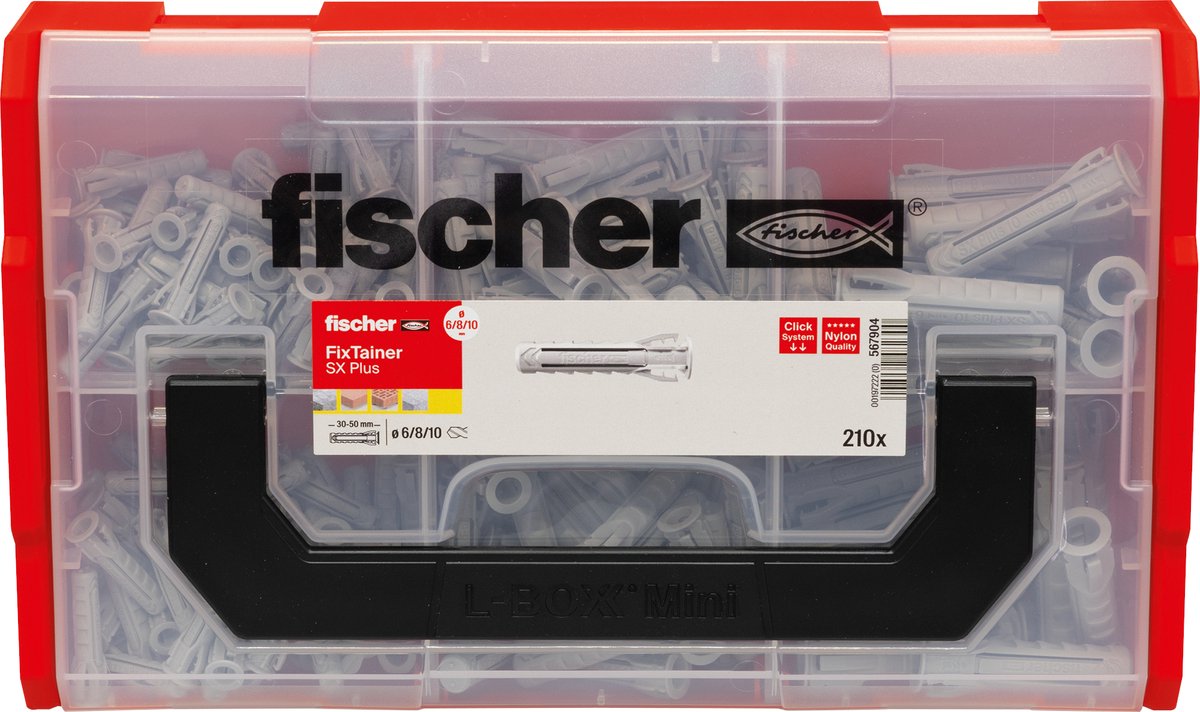 Fischer Scher Fixtainer – Plug SX Plus 6, 8 und 10 | 210 Stück in praktischer Aufbewahrungsbox