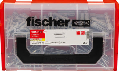 Fischer Fixtainer – Plug SX Plus 6, 8 und 10 mit Schrauben | 210 Stück in praktischer Aufbewahrungsbox