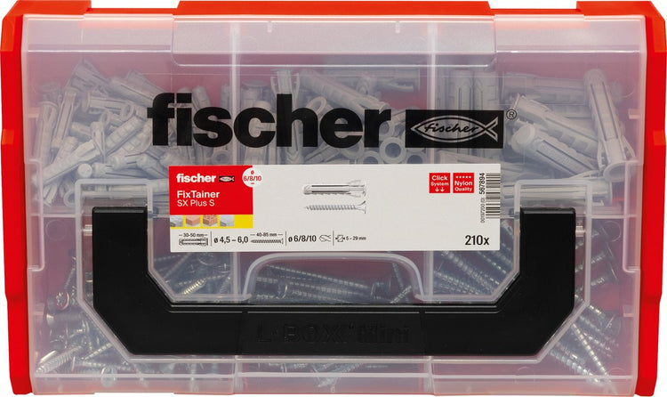 Fischer Fixtainer – Plug SX Plus 6, 8 und 10 mit Schrauben | 210 Stück in praktischer Aufbewahrungsbox
