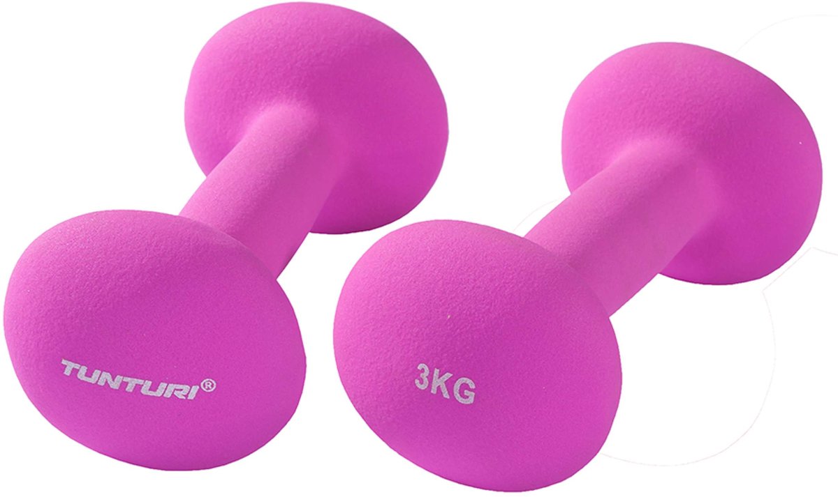 Tunturi Hantelset - 2 x 3,0 kg - Neopren - Fluor Lila - inkl. kostenlose Fitness-App