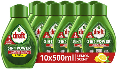 Dreft 3in1 Powerspray für Geschirr und Küche – Nachfüllung – Fettlöser – Zitronenduft – 10 x 500 ml