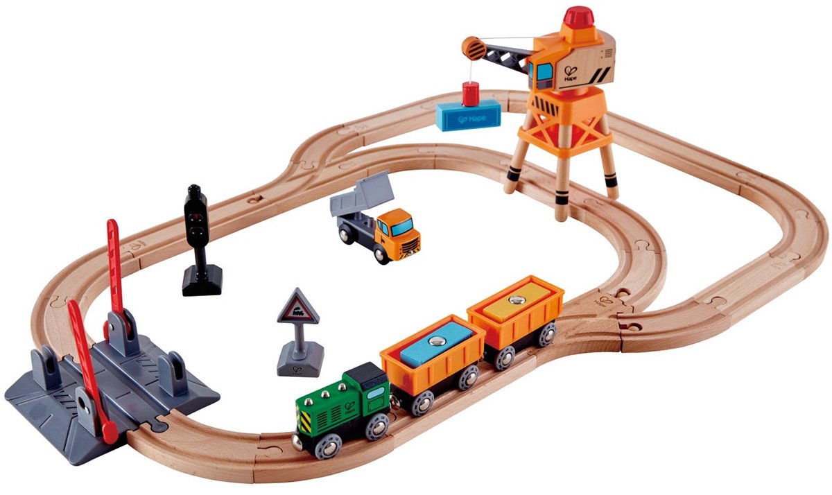 Hape - Bahngleis - Holz - Magnetkran - 34 Teile