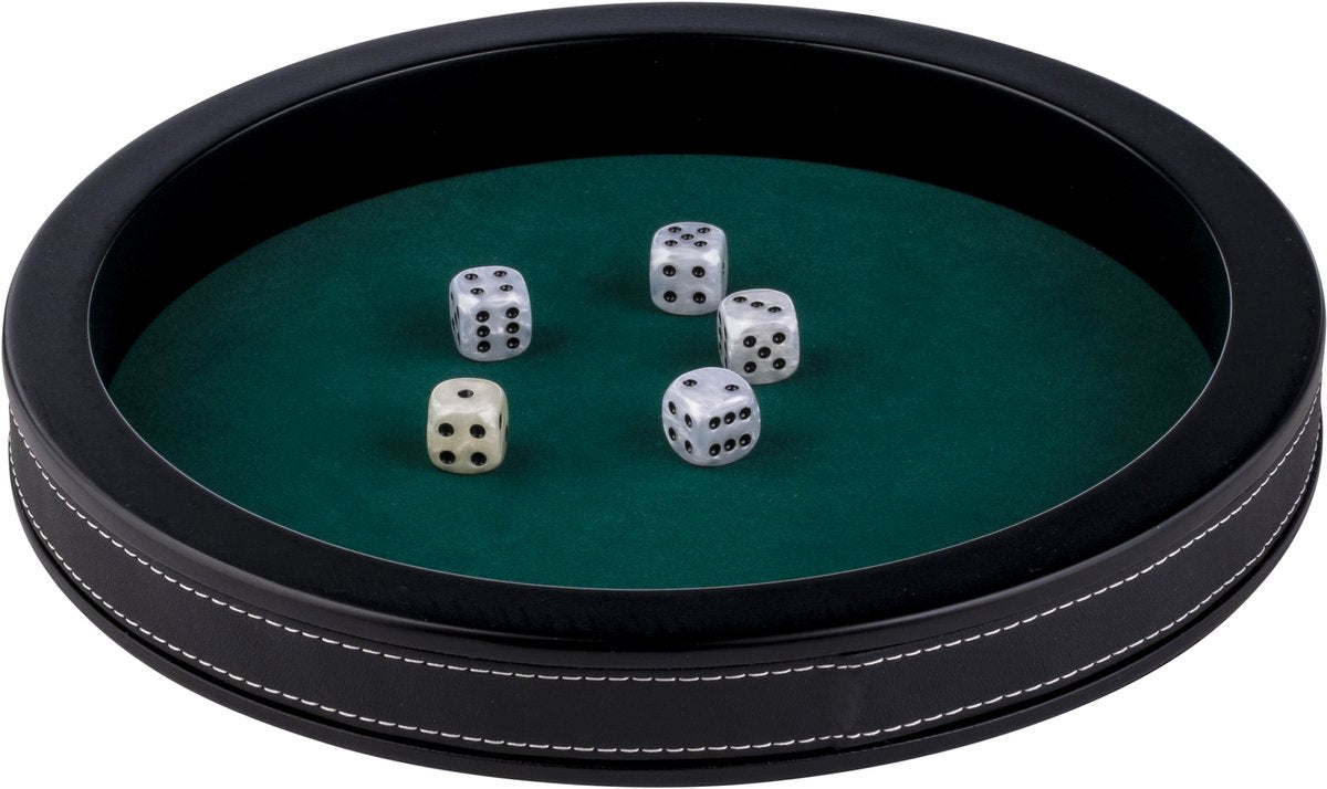 Longfield Pokerbahn aus schwarzem Leder – 28 cm – eingelegter grüner Filz – Pokerwürfel-Zubehör – Engelsherz