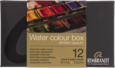 Rembrandt Aquarellfarben-Metallset | 12 Pfannen + Pinsel