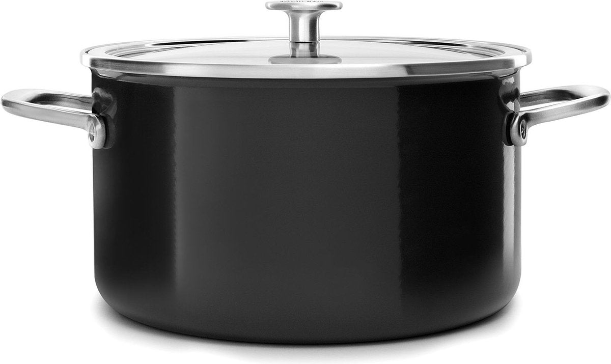 Kitchenaid Emaille-Kochtopf mit Stahlkern – 24 cm – 6 l – Schwarz