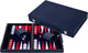 Longfield Backgammon 15 Zoll – rot-weiß eingelegtes Brett – luxuriöse Kunstlederhülle – inklusive Steine, Würfelbecher – Engelsherz
