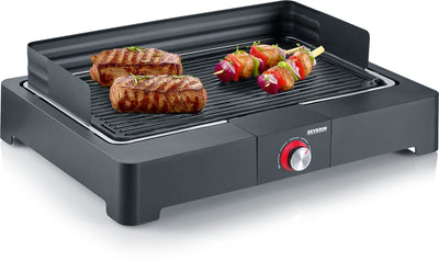 Severin pg 8567 – elektrischer Tisch-BBQ-Grill – 2200 W – 230 °C – Grillplatte aus Gusseisen – schwarz