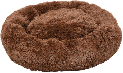 Flamingo-Hundebett – Donut-Hundebett – Katzenbett – runder Plüschkorb mit rutschfestem Rand – krems brauner Korb – ø70 cm