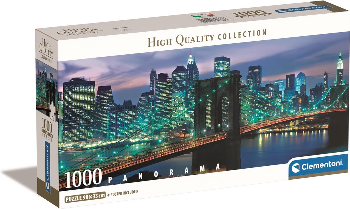 Clementoni – Puzzle – 1000 Teile – Panorama New York Brooklyn Bridge – Puzzle für Erwachsene – hochwertige Sammlung