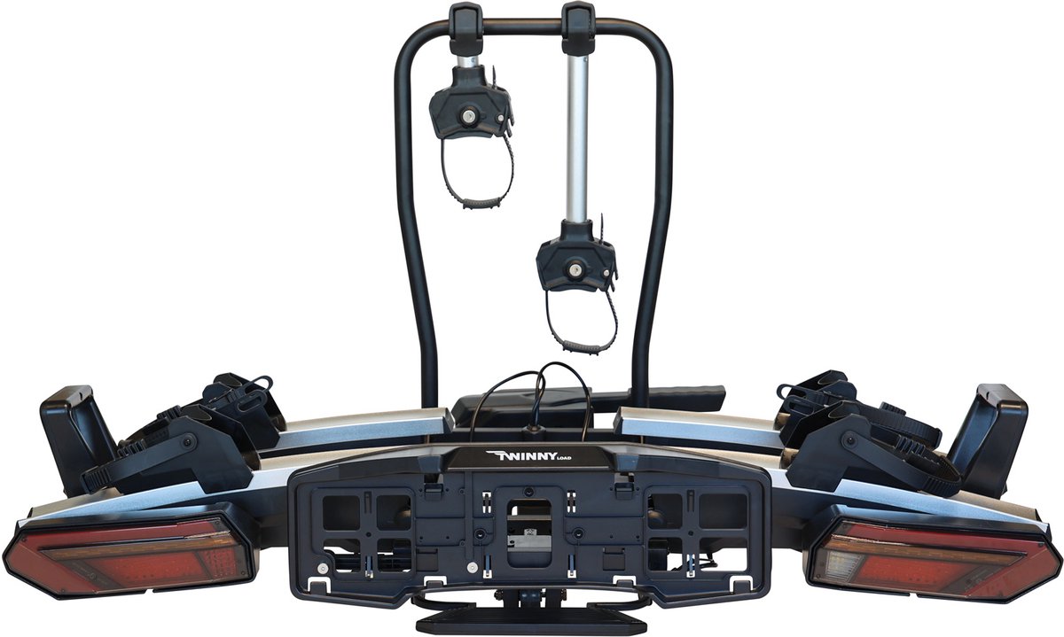 Twinny Load Fahrradträger E-Träger – 2 (Elektro-)Fahrräder – max. 60 kg – 13-poliger Stecker – faltbar – abschließbar – neigbar – LED-Beleuchtung