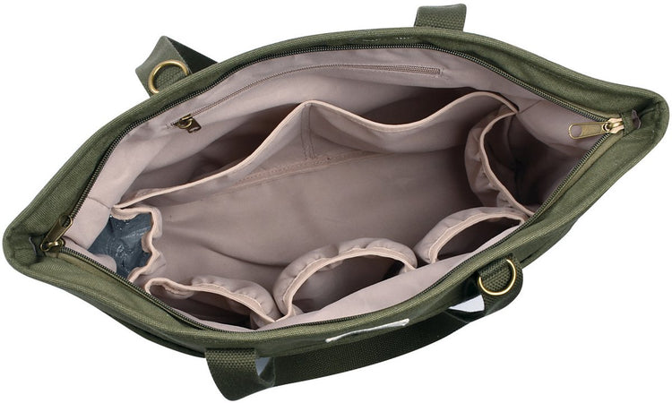 Béaba Wickeltasche Madrid – Stilltasche mit 11 Fächern – inklusive Wickelauflage, isothermisches Fach – Beige – 22l Tragetasche – Flechten-Seegras (Khaki)