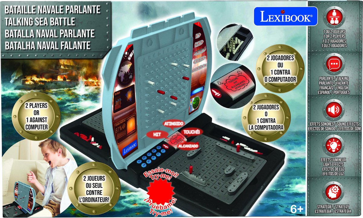 Lexibook beleuchtetes sprechendes elektronisches Schlachtschiff – 1 bis 2 Spieler (FR EN ES PT)