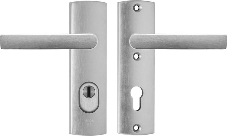 AXA-Sicherheitsbeschlag (Curve Plus) Kurzschild Aluminium Boden: Griff-Griff (Blockmodell) PC72 mit Kernzugschutz SKG***