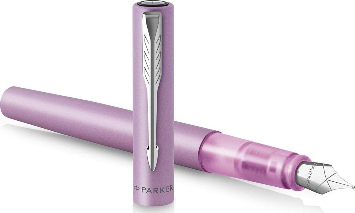 Parker Vector XL Füllfederhalter | Metallic-Fliederlack auf Messing mit Chromdetails | mittlere Feder mit blauer Mine | Geschenkverpackung