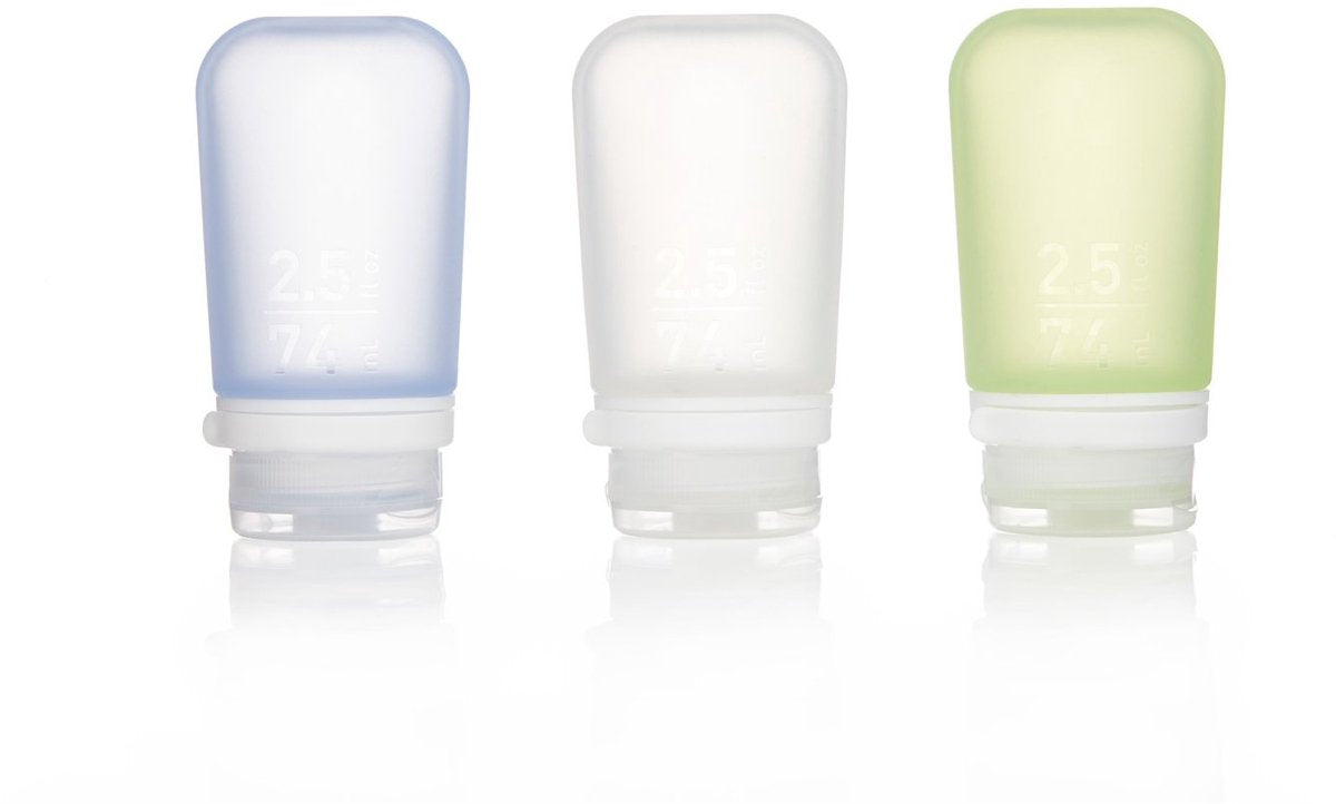 Human Gear – Gotoob+ 3er-Pack Medium – Reiseflasche – Flasche – auslaufsicher – leicht – 74 ml – klares Grünblau