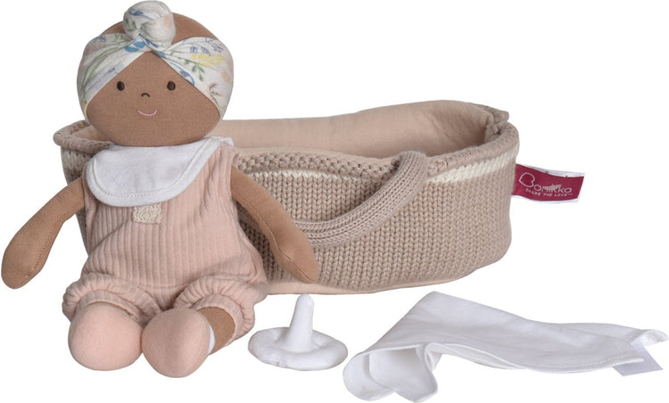 Bonikka Stoffpuppe Rheya mit Reisebett
