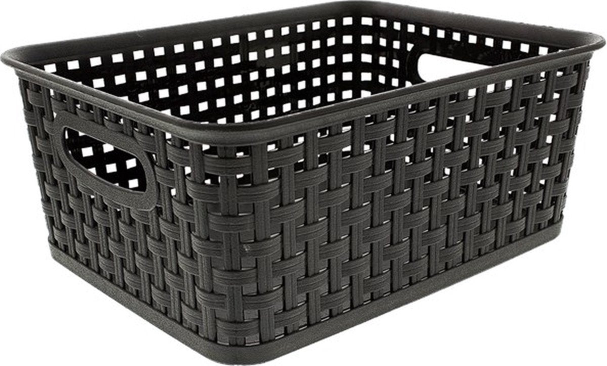Ohne Marke Sans Marque Rattankorb | Aufbewahrungskorb | 25,5 x 20 x 10,5 cm | schwarz