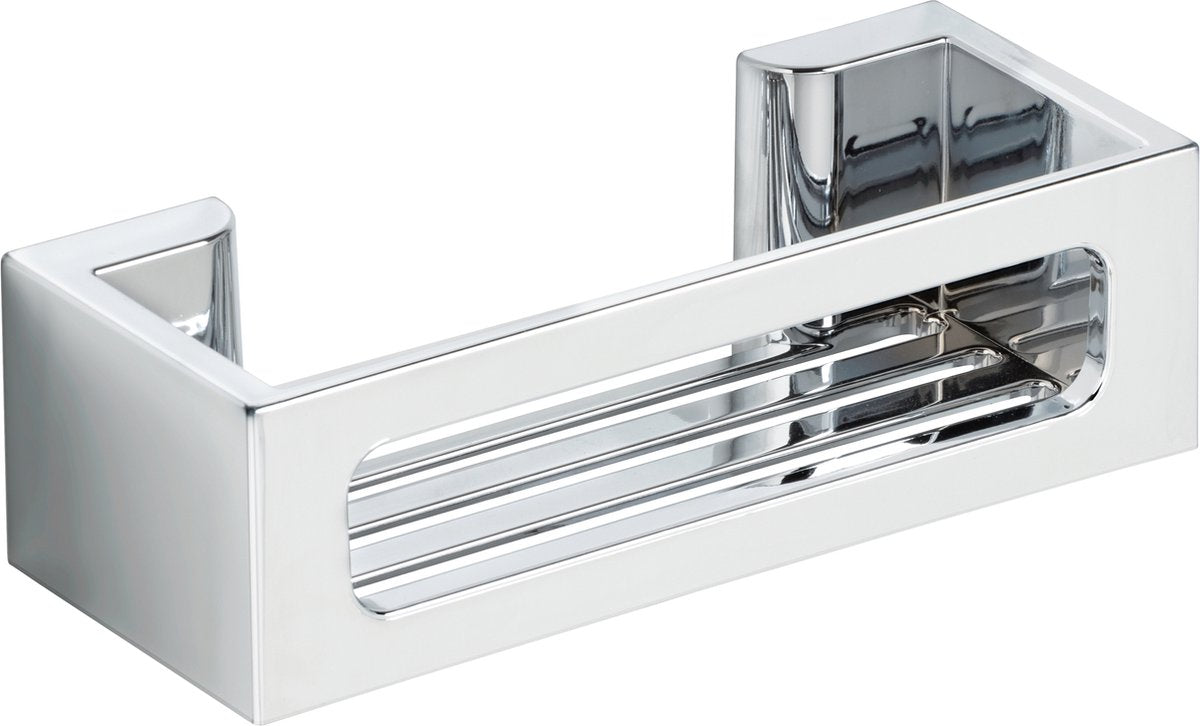 Wenko Turbo-Loc Bralia Wandregal Chrom 30x9cm – Duschregal – Duschkorb – Montage ohne Bohren – selbstklebend
