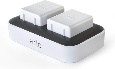 Arlo Dual-Akku-Ladegerät (weiß) – Dual-Akku-Ladegerät – zertifiziertes Zubehör – Akku-Ladegerät für Kameras – 2 Akkus – kompatibel mit Ultra 2, Ultra, Pro 5, Pro 4, Pro 3 Sicherheitskameras – VMA5400c-100eus