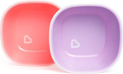 Munchkin Kindergeschirrschüsseln – spritzwassergeschützte Schüsseln – tiefe Wände – spülmaschinen- und mikrowellenfest – pro 2 Stück – ab 6 Monaten – lila-rosa