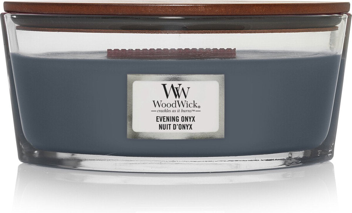 Woodwick heartwick flame ellipse scented candle - evening onyx - 50 burning hours