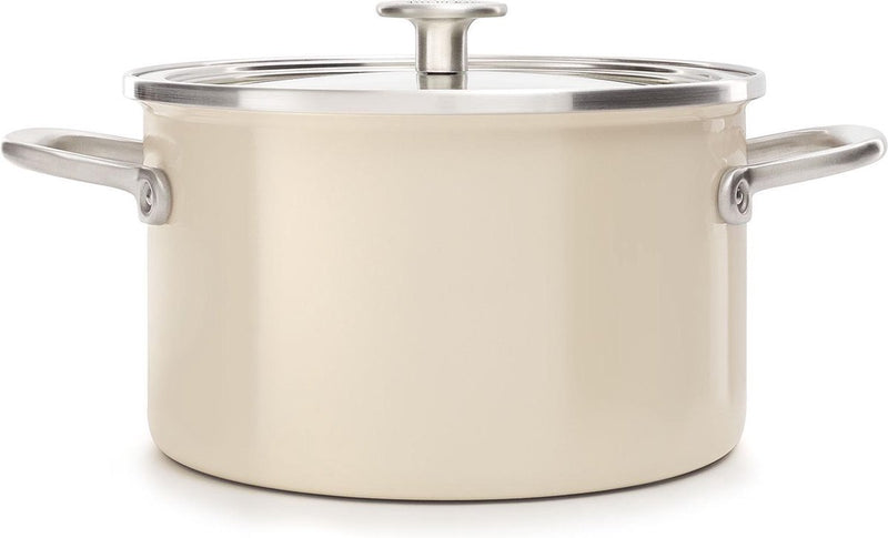 Kitchenaid Stahlkern-Emailtopf 24 cm 6 l – mandelweiß – Induktion – PFAS-frei