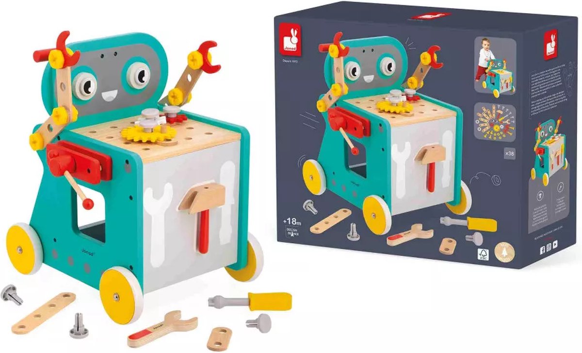 Janod – Brico'kids – Roboter-Trolley-Aktivitätsauto