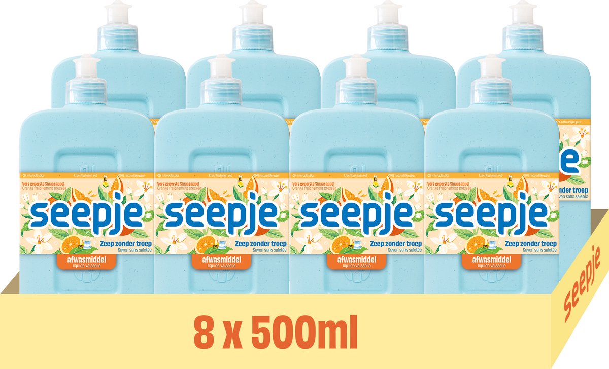 Seepje Spülmittel frisch gepresster Orangenduft – 8 x 500 ml – Vorteilspack