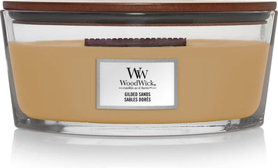 Woodwick Heartwick Flame Ellipse Duftkerze – vergoldeter Sand – 50 Brennstunden