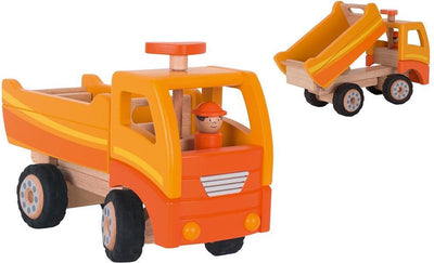 Goki Holzkipplastwagen Orange mit rotierenden Rädern