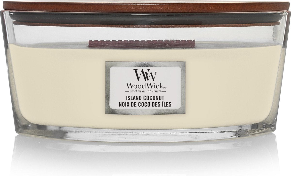 Woodwick Heartwick Flame Ellipse Duftkerze – Inselkokosnuss – 50 Brennstunden