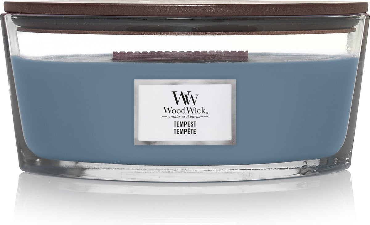 Woodwick Heartwick Flame Ellipse Duftkerze – Sturm – 50 Brennstunden