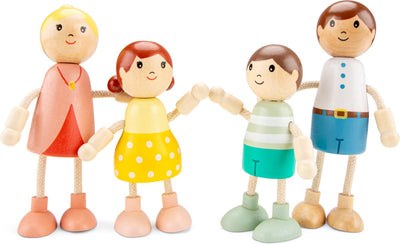 Woet® Puppenhauspuppen aus Holz – Familie mit 4 Puppen – flexible Puppen für Puppenhaus – FSC – Rollenspielspielzeug – ab 3 Jahren