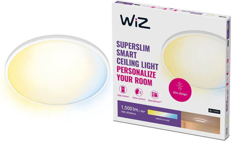 Wiz Deckenleuchte superschlank – Durchmesser: 30 cm – warmes bis kaltweißes Licht – intelligente LED-Beleuchtung – integrierte LED – 16 W – weiß – WLAN