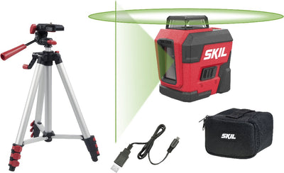 Skil 360° Kreuzlinienlaser mit Stativ – selbstnivellierender Baulaser – 30 Meter Arbeitsbereich – mit Tragetasche, Akku, USB-Ladekabel