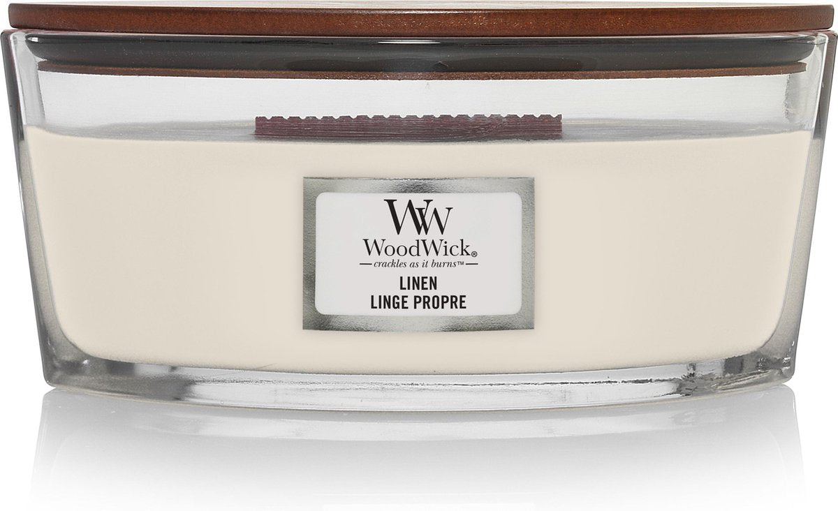 Woodwick Heartwick Flame Ellipse Duftkerze – Leinen – 50 Brennstunden