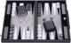 Engelhart Backgammon 15 Zoll - schwarz, weiß und grau eingelegtes Brett - Kunstledertasche mit Griff -