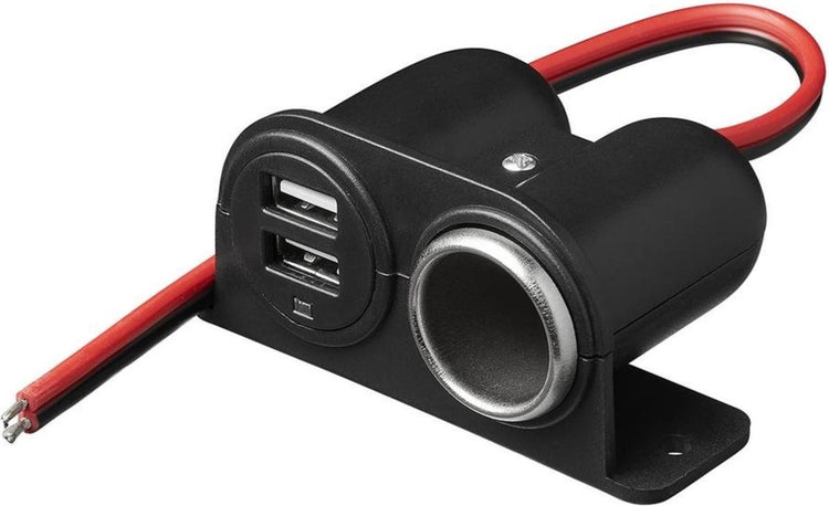 Aufputz-Zigarettenanzünder von Proplus mit 2 USB-Anschlüssen – 12 V und 24 V – Schwarz – Kunststoff und Stahl